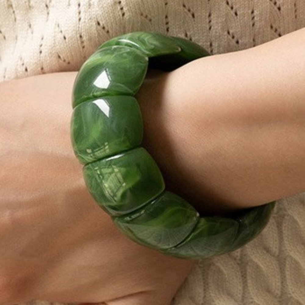 Green-Color-block Acrylic Stretch Cord Bracelet